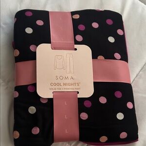 Soma Cool Nights Black Pajama Set with Polka Dots